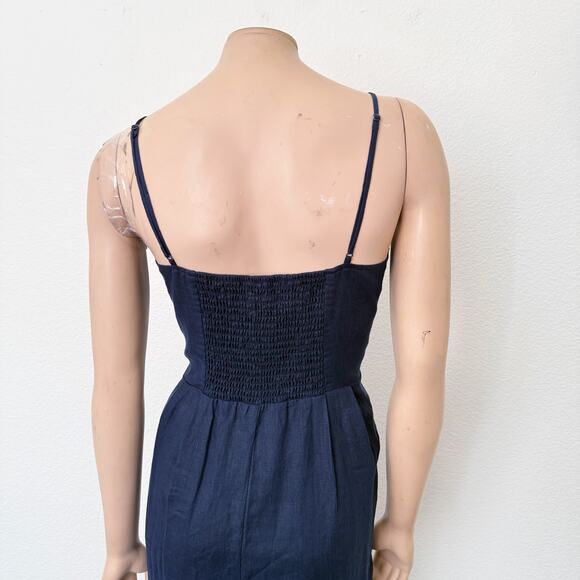 [Quince] Deep Navy 100% European Linen Scoop Neck Midi Dress NWT Size Medium M - Picture 5 of 10